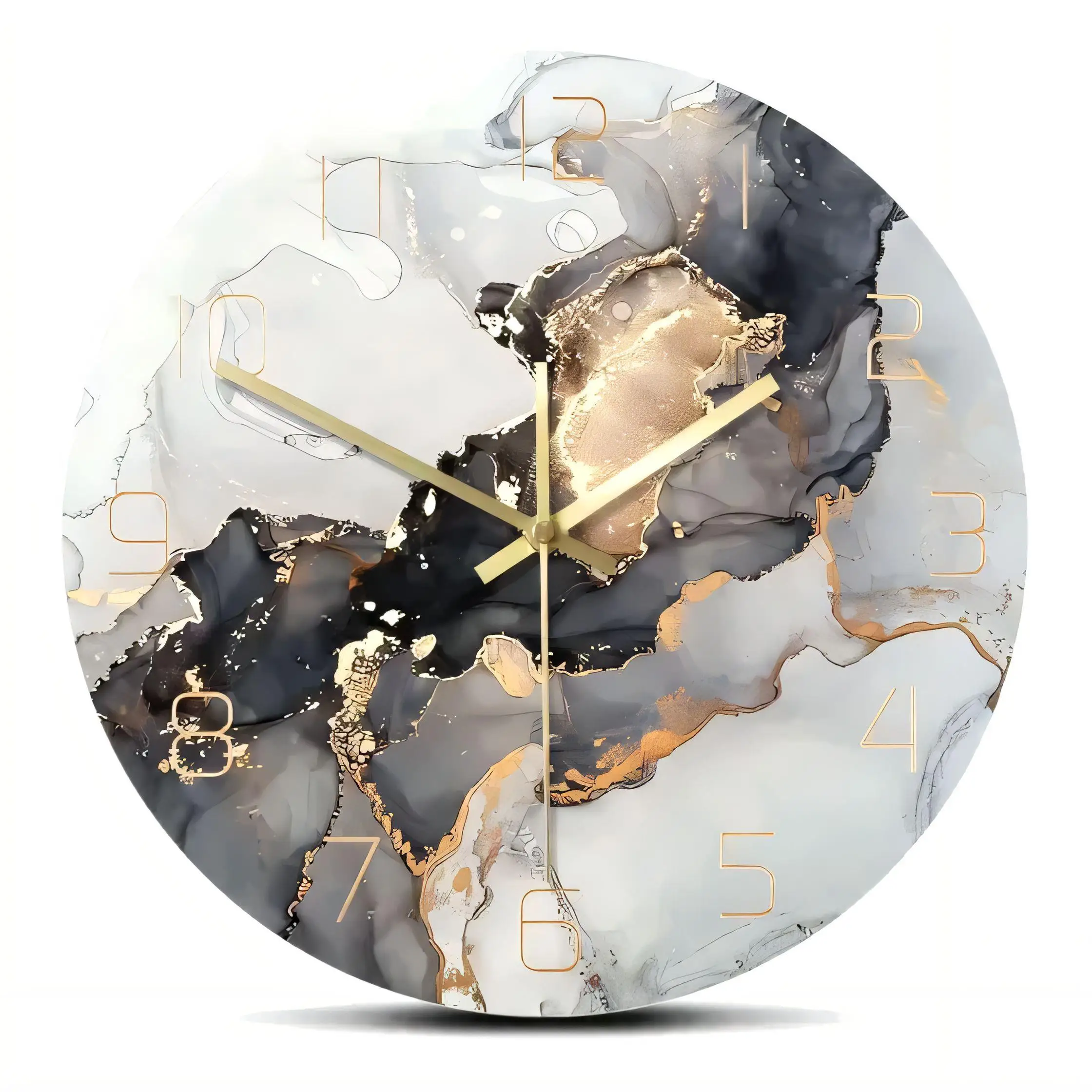 Modern Abstract Marble Gold  Wall Clock Silent Non Ticking Battery Operated Decorative Home Office Bathroom Kitchen
