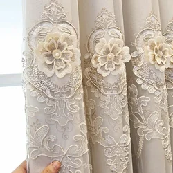 Double Layer Embroidery French Romantic Velvet Lacework Blackout Curtains For Living Room Bedroom Bay Window Sheer Tulle Drapes