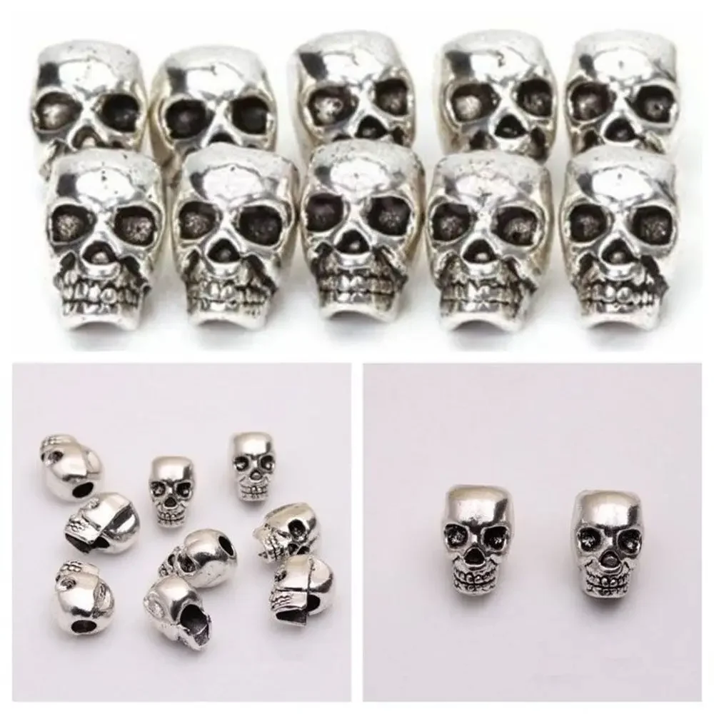 

4mm Charms DIY for Bracelet Skull Head Spacer Beads Jewelry Making Antique Silver