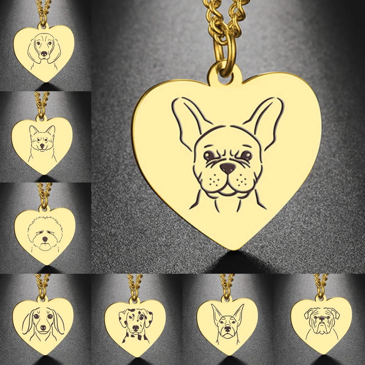 Dreamtimes Cute Pets Dogs Animal Lovely Spotted Dog Heart Pendant Handmade Bulldog Necklace For Women Men Jewelry Accessories