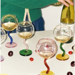 Multicolored Glass Goblet Mug Champagne Cocktail Twisted Cup Pole Wine Cup Barware Table Decor  Borosilicate Glass