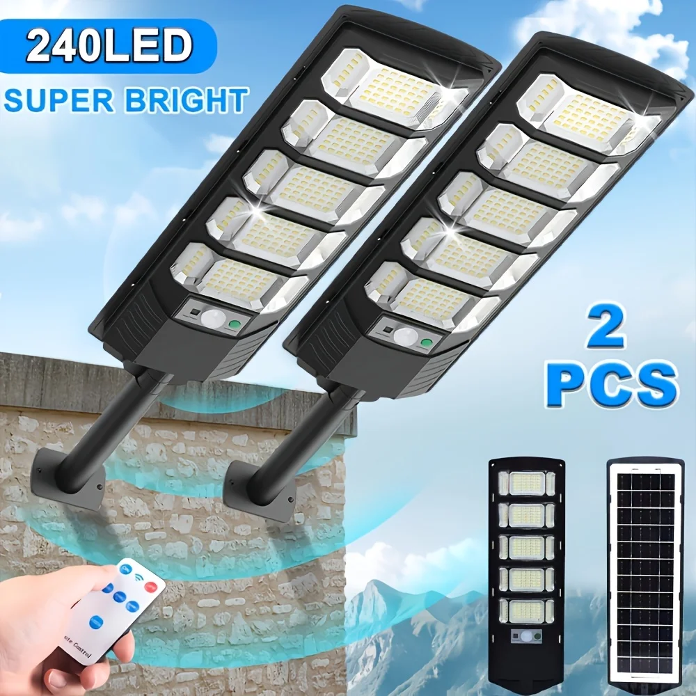 LiHangStar, lampada da parete solare per esterni con 240 LED, composta da due elementi, dotata di funzione di illuminazione a fascio con sensore di movimento, fornita con telecomando, supporta diverse