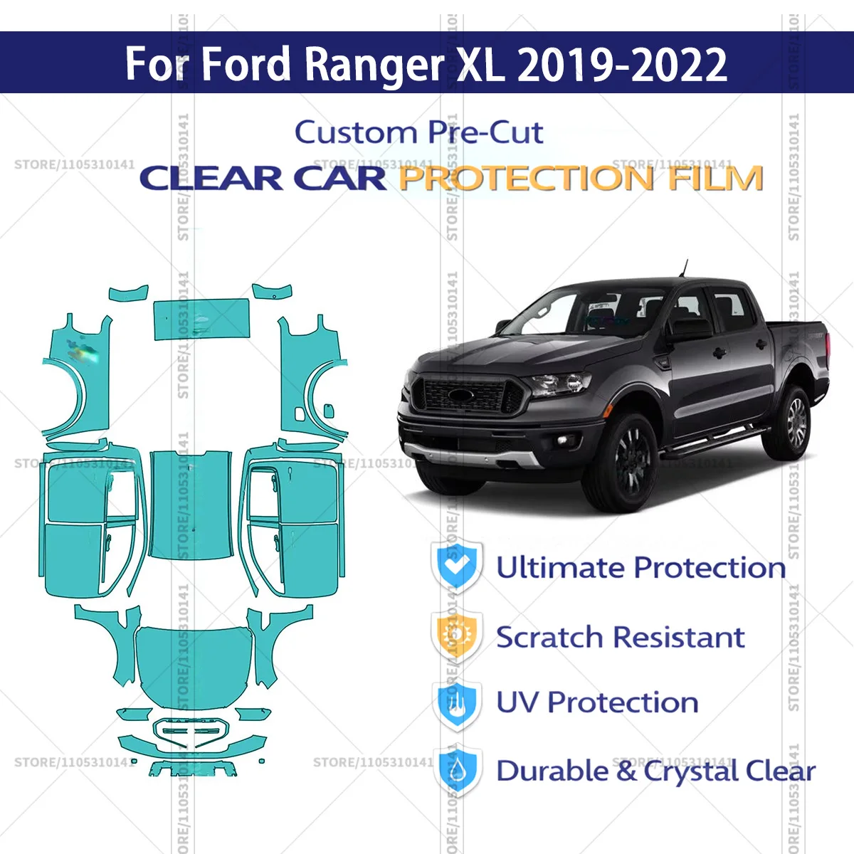 

Pre-Cut Paint Protection Film PPF Transparent Car Film Professional Automotive PPF For Ford Ranger XL 2019-2022 Full Vehicle