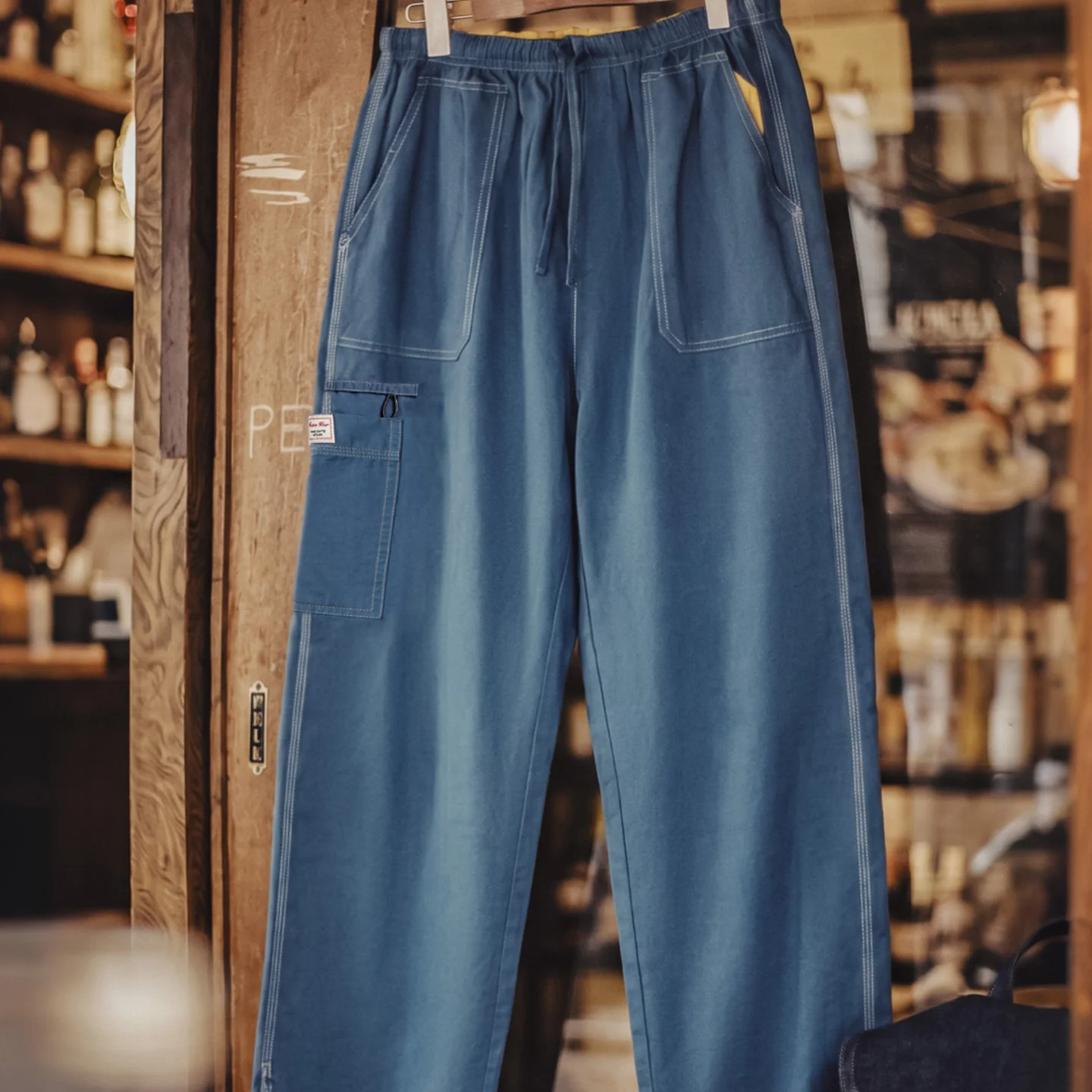 MADEN Men Contrast Stitch Cargo Trousers Multi-pocket Lightweight 100% Cotton Relaxed Tapered Cuff Workwear Pants Casual Autumn