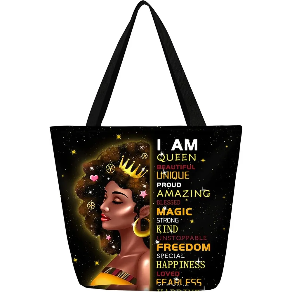 African American Black Girl Tote Bag Waterproof Shoulder Handbag for Work School Travel Business Beach Shopping