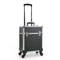 Makeup Case Large Storage Cosmetic Trolley Manicure Salon Barber Travel Trunk Box Key Swivel Wheels