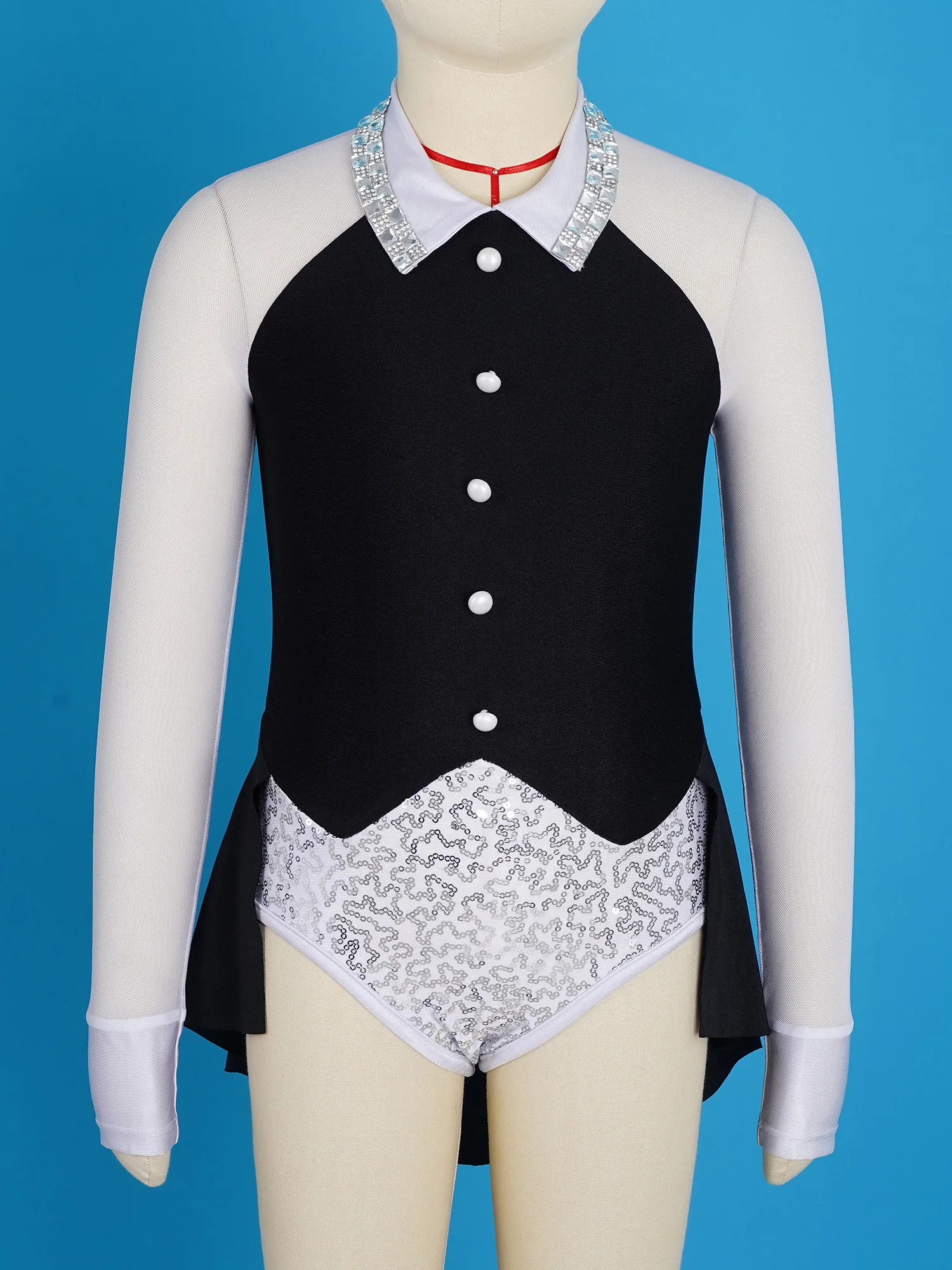 Costume de justaucorps à paillettes scintillantes pour filles, tenue de ballet pour enfants, trou de serrure, Tulle épissure, costume de danse moderne et contemporain pour salle de bal