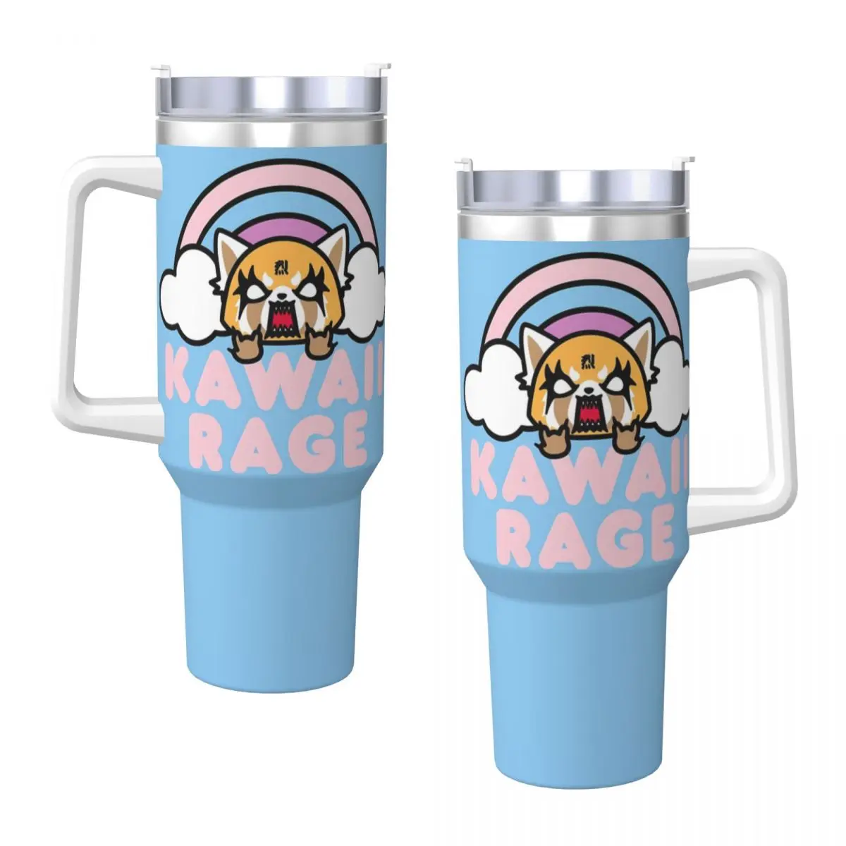 Aggretsuko Kawaii Rage Stainless Steel Tumbler Camping Mug With Straws and Lid Large Capacity Mugs Cup Cold Drink Water Bottle