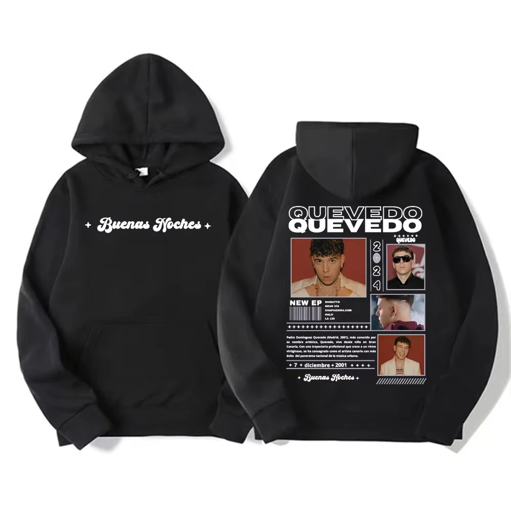 

Rapper QUEVEDO Buenas Noches Tour Album Hoodie Men's Women Vintage Hip Hop Fashion Sweatshirt Casual Fleece Long Sleeve Pullover