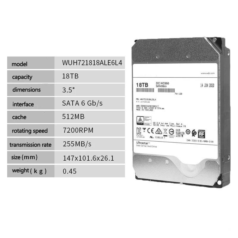 Dc HC550 18Tb 3.5 Hdd Sata 7200Rpm Sata 6 Gb/s 512M Helium Verzegelde Enterprise 3.5 