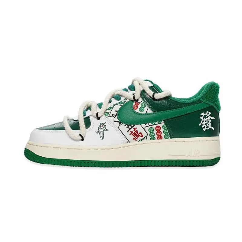 

[Custom Men's retro mahjong]Nike Air Force 1 Low Low-Top Skateboard Shoes Men's White Green