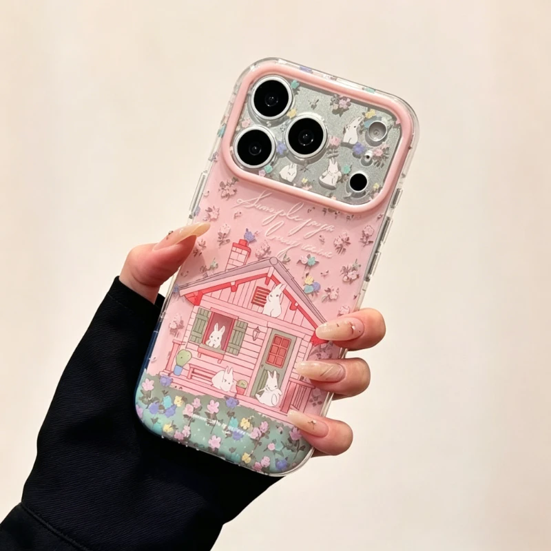 Adorable Springtime Villa Garden Rabbit Phone Case For iPhone 16 17 Pro 15 14 13 12 11 Pro Max New Lens Protection Design Cover - view 5