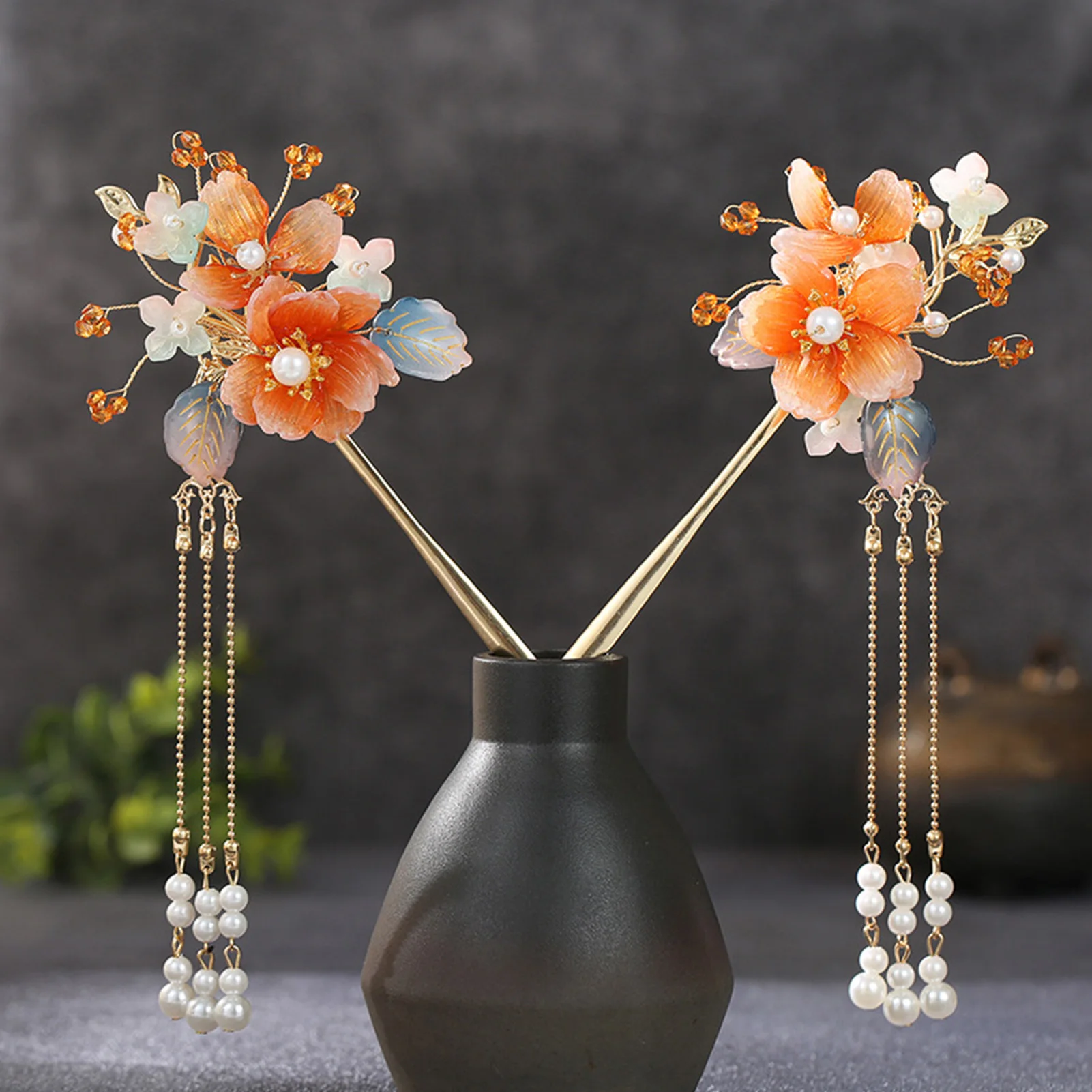 고대 한푸 헤어 액세서리 세트 전통 의상 결혼식 무대 공연을 위한 구슬 장식이 있는 중국 스타일 머리핀