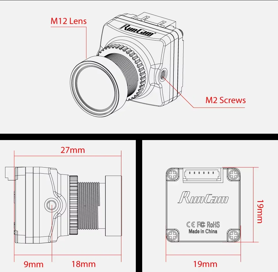 كاميرا Caddx Ratel Pro FPV 1500TVL 16:9/4:3 NTSC/PAL رؤية ليلية منخفضة الكمون 125 °   كاميرا بدون طيار RC بزاوية واسعة لطائرة DJI FPV بدون طيار