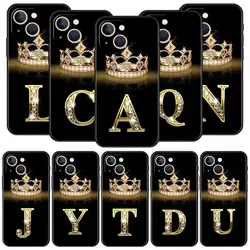 Luxury Phone Case For iPhone 11 12 13 15 16 14 Pro Max X XR XS 7 8 Plus 2020 Soft Cover Funda Fashion Diamond Crown Letter A