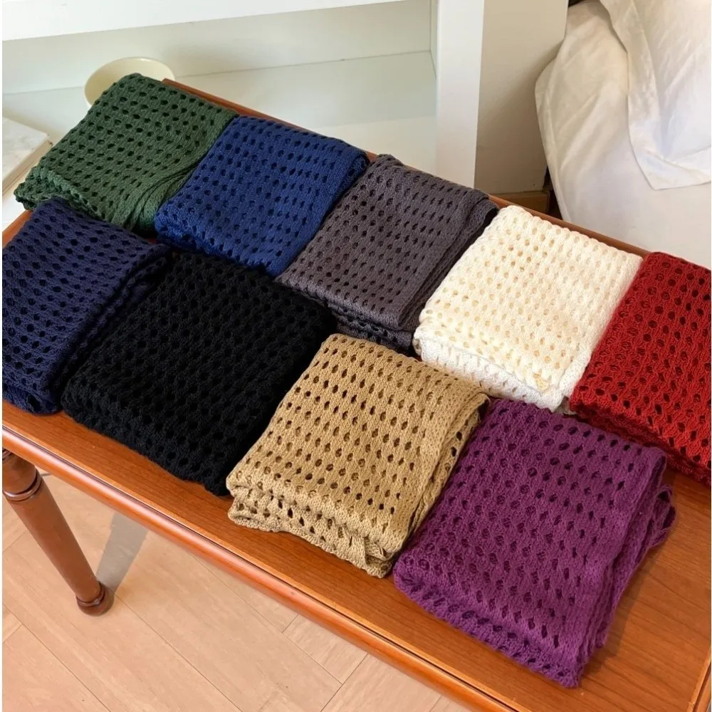 

Stylish Hollow Out Triangle Scarf Shawl Solid Color Breathable Knitted Scarf Lightweight Sun Protection Women Shawl Wrap