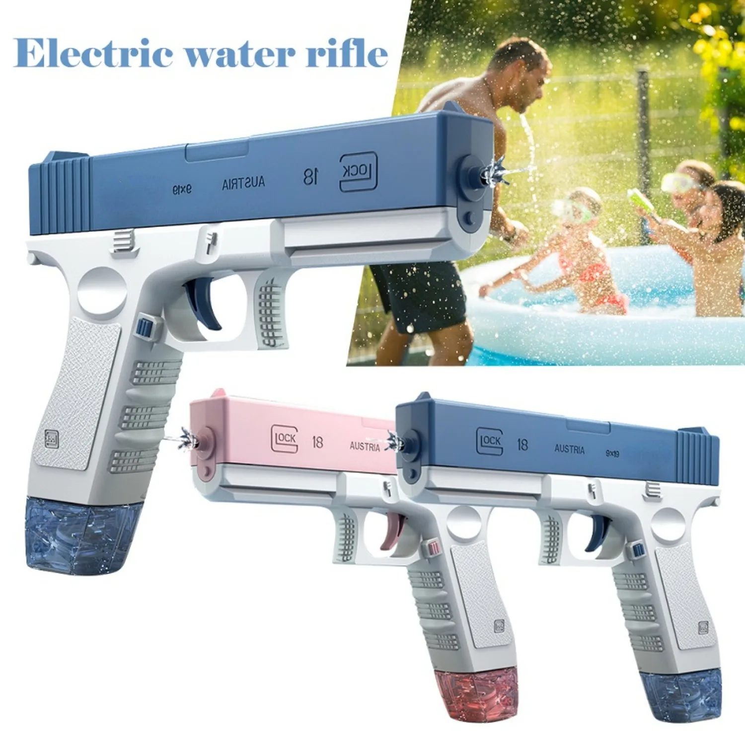 Juguete de pistola de agua Glock, pistola de pulverización de agua automática portátil, pistolas de agua de ráfaga eléctrica, juguetes de lucha al