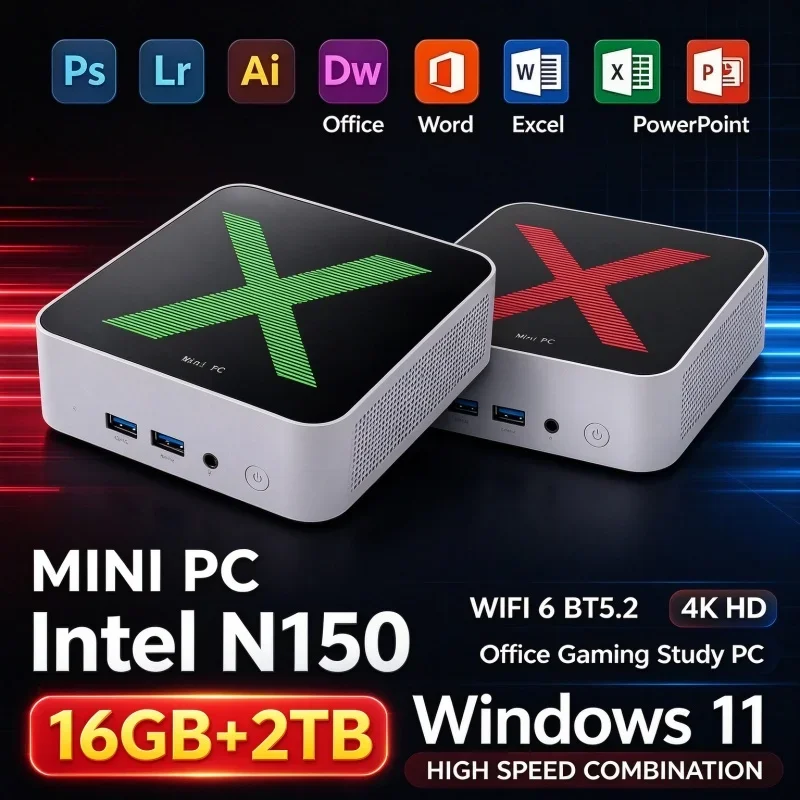New Compact Intel Core N150 Small Mini Desktop Host Windows11 16GB RAM 1TB/2TB SSD WiFi 6 BT5.2 Mini PC For Office Light Gaming