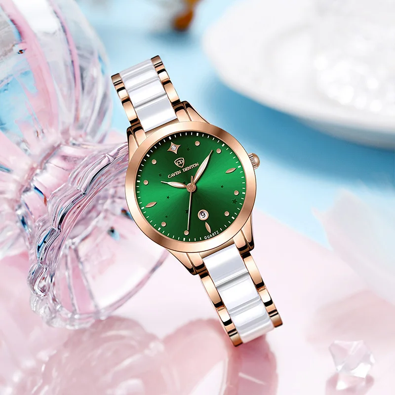 

Ceramic diamond-accented waterproof women's watch - a stylish and unique gift with date function