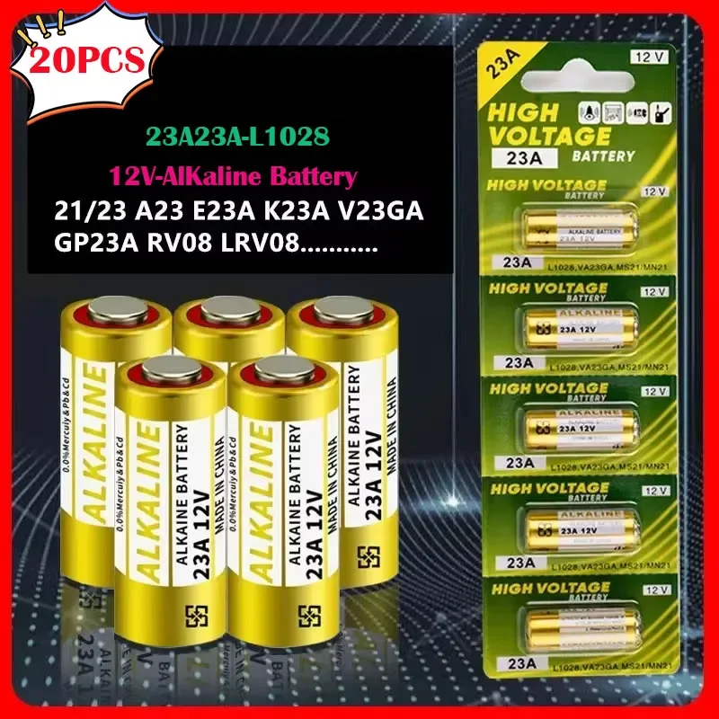 20PCS 12V Alkaline Battery A23 23A 23GA A23S E23A EL12 MN21 MS21 V23GA L1028 GP23A LRV08 for Remote Control Doorbell Dry Cell