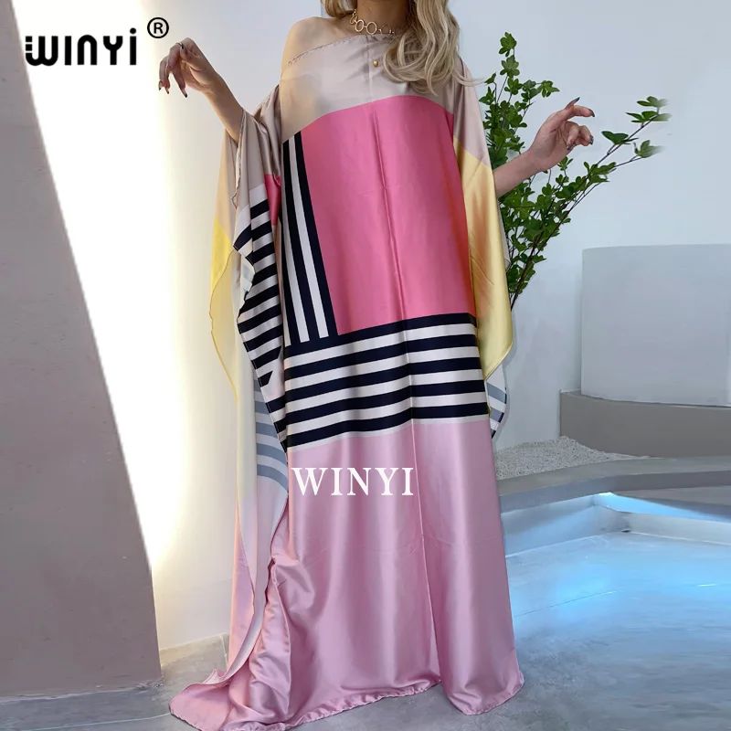 Middle East Fashion Blogger Recommend Popular printed Silk Kaftan Maxi dresses Loose Summer Beach Bohemian kaftan long dress