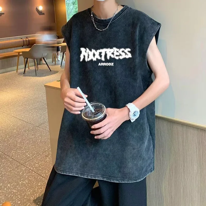 

Men's Summer New Cartoon Print Sleeveless T-shirt Pure Cotton Vest Top Pure Cotton