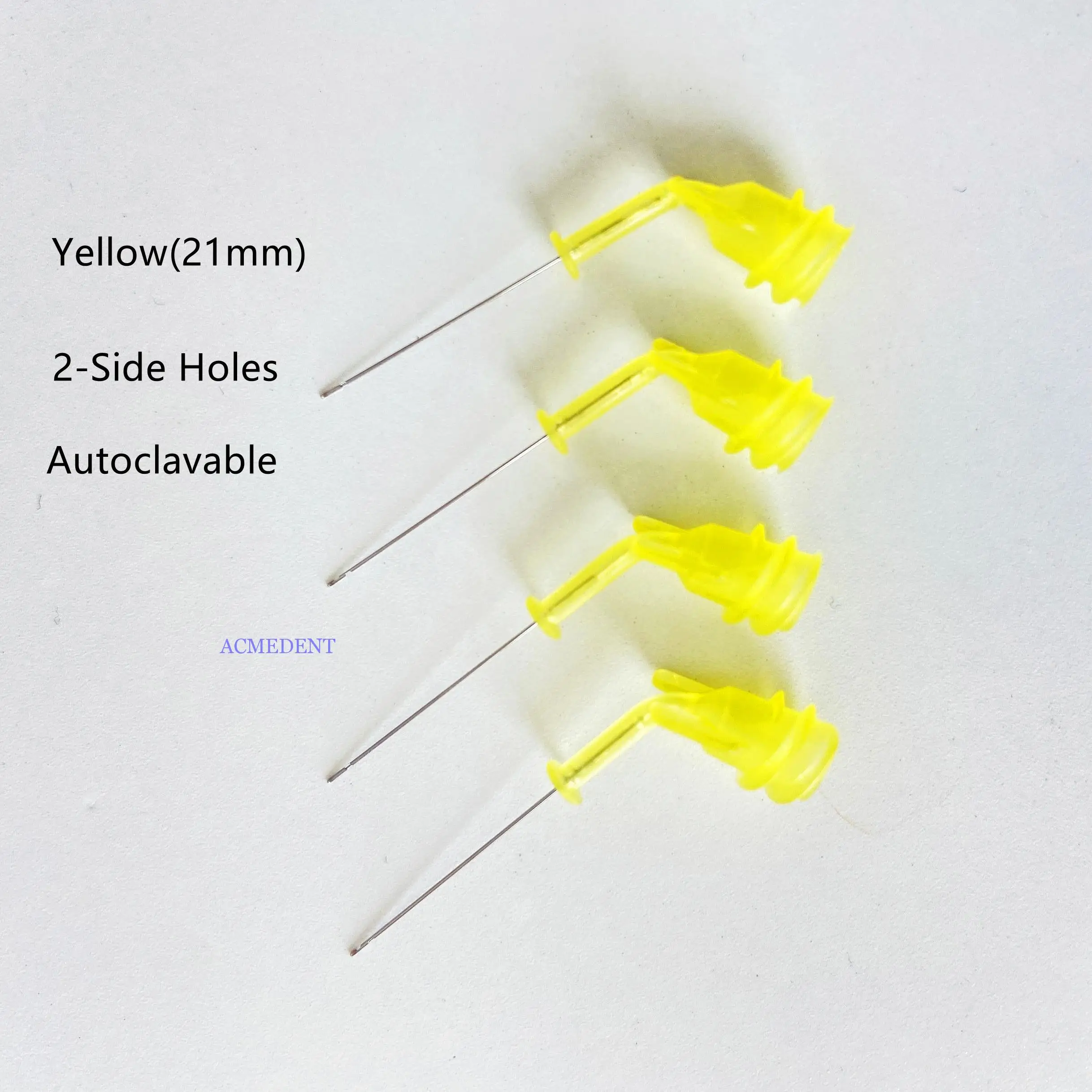 50pieces Dental EDTA Irrigation Needle Ultradent Tip Disposable Syringe Tips 30G Autoclavable 2-Side Hole Yellow-21mm