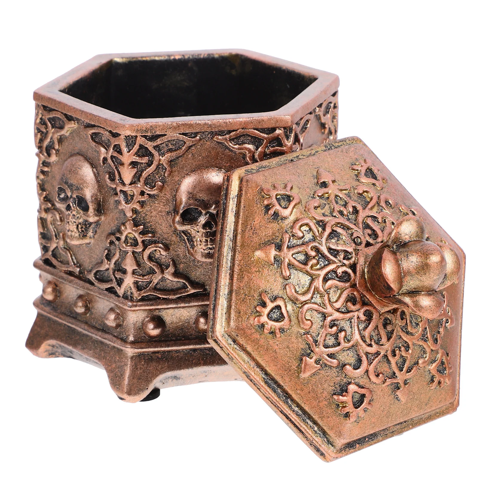 

1pc Jewelry Box Retro Hexagon Resin Skull Style Storage Holder For Rings Earrings Watches Jewelry Organizer Sundries Container