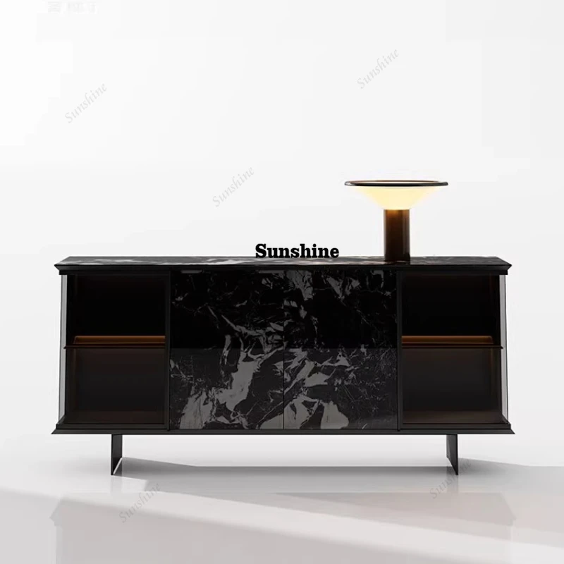 

Italian light luxury dining side cabinet modern and simple, living room rock slab tea cabinet