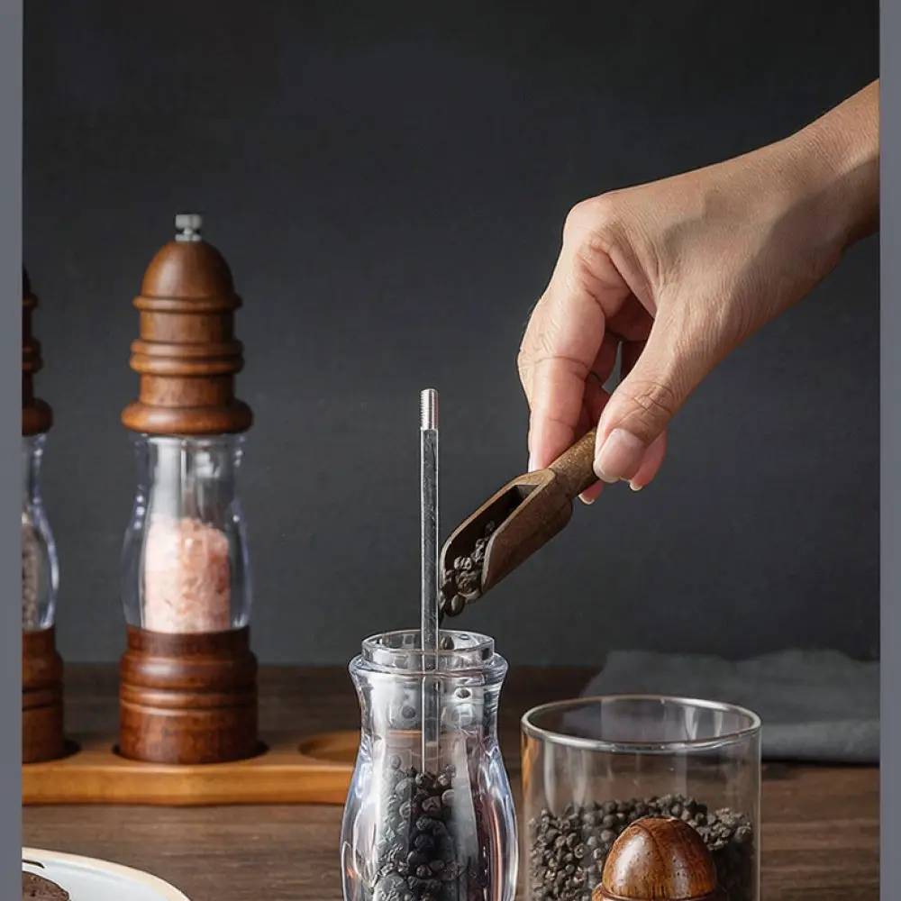 Professional Kitchen Pepper Grinder Set Manual Oak Salt Mill Adjustable Ceramic Rotor For Cooking Spice Seasoning Tools