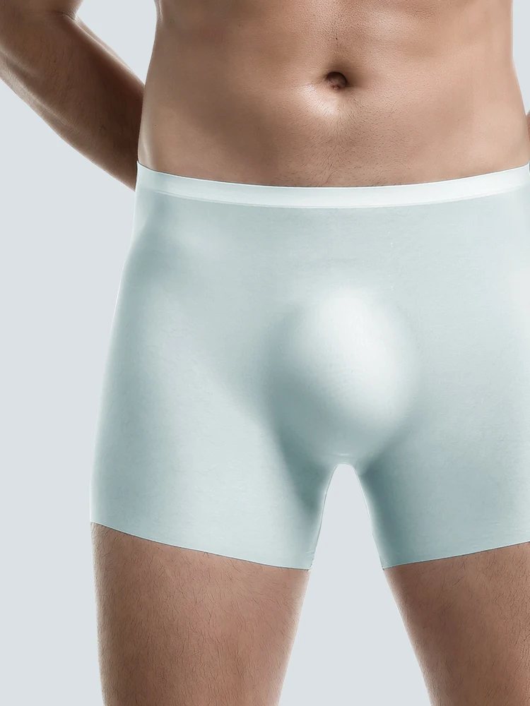 Sous-vêtements pour hommes, boxeurs en soie glacée avec estampage 3D, boxeurs fins sans couture, Shorts courts de sport allongés pour l'été
