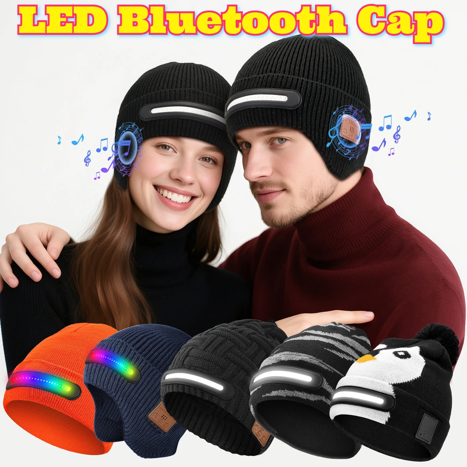 Bluetooth Headphone LED Light Up Hat Music Entertainment Cap Multicolor Option Wireless Audio Wearable Tech Night Out Party Gear