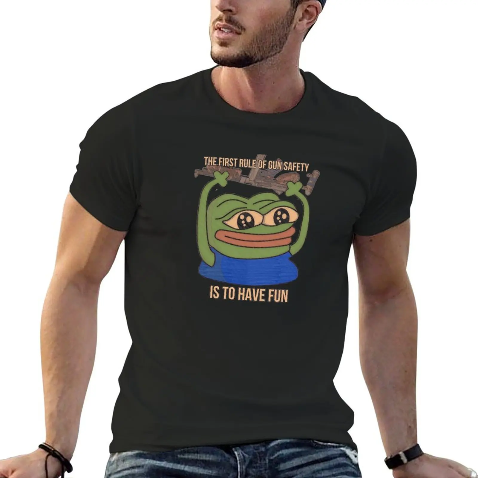 

Pepe Gun Safety T-Shirt rapper graphic tees blacks luxury clothes men