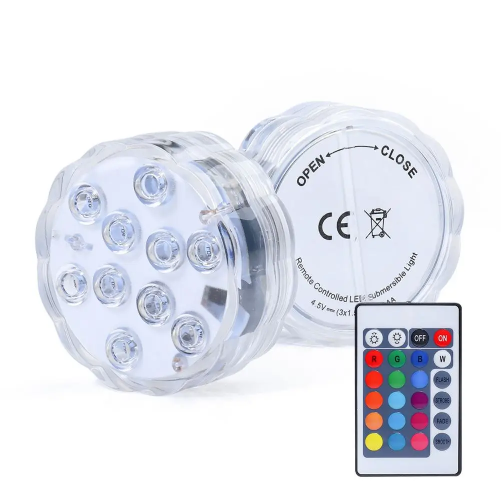 Submersible LED Lights With Remote Control, 10LED Battery Powered Magnetic Snap On Type Pool Lights Rechargeable Hot Tub Light