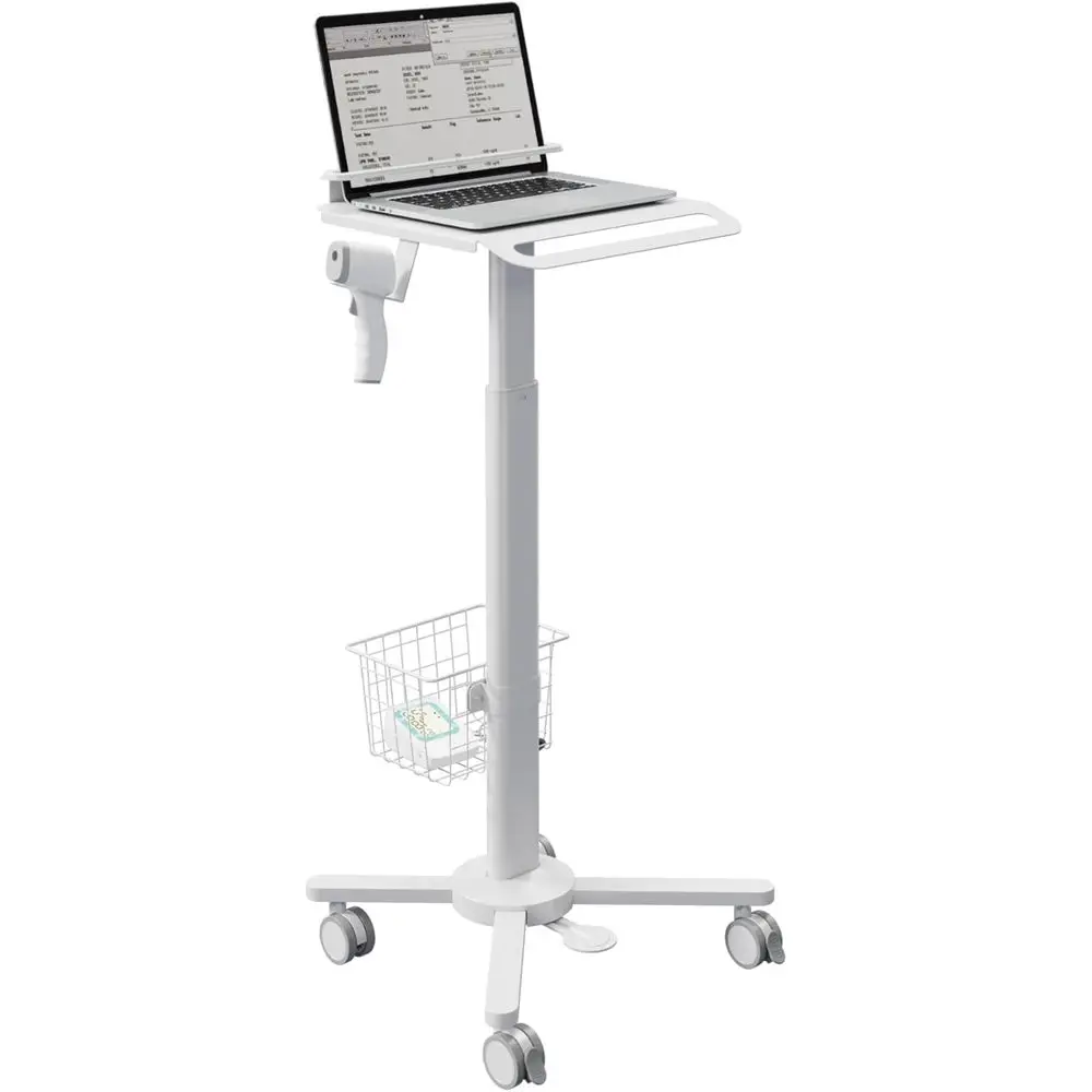 

Регулируемая по высоте легкая тележка для ноутбука с колесами, защитой от кражи и скольжения, держателем для орального сканера, корзиной для хранения (для медицинских учреждений, клиник)