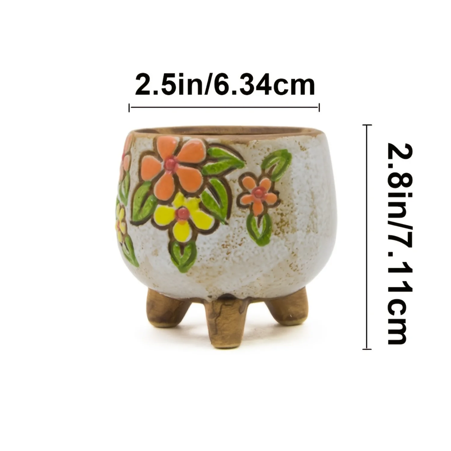3pcs Hand Painted Vintage Style Ceramic Flower Pot -  Flower Pattern