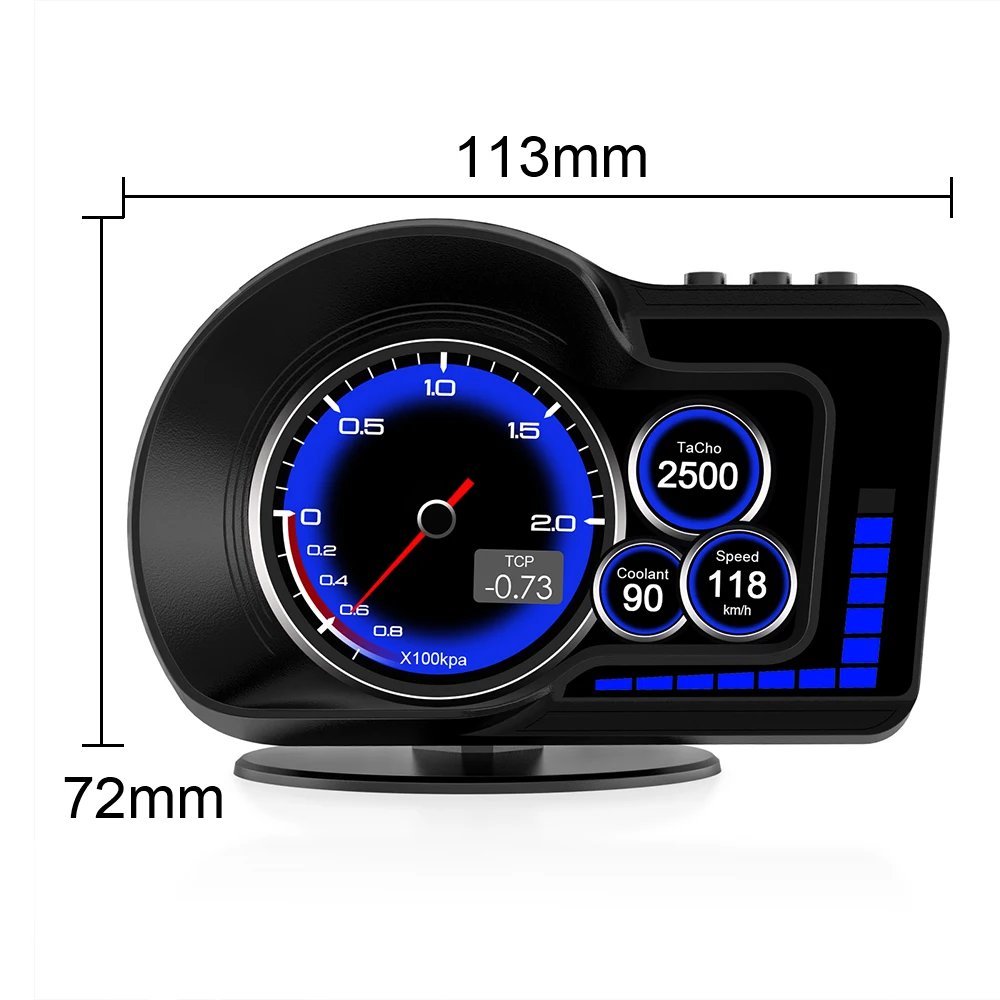 

F15 Автомобильный проекционный дисплей OBD HUD GPS Спидометр Часы Датчик оборотов Ускоренный тормоз Тест зажигания Milometer RGB на бортовом компьютере