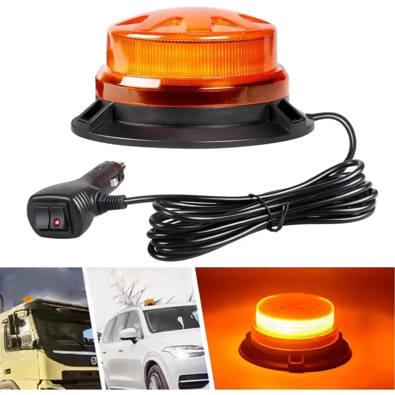 LED Beacon Strobe Light, 12-24V Amber Warning Flash Beacon with 8 Lighting Modes, Roof Top Emergency Strobe Lights wit