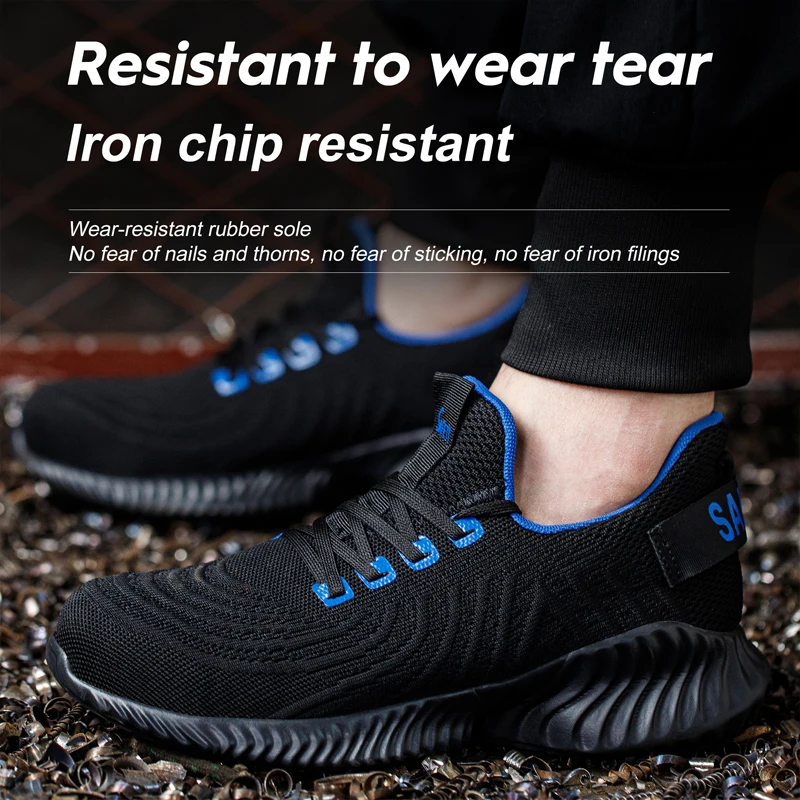 Lightweight Safety Shoes Men Steel Toe Anti-smash Work Sneakers Protective Shoes Breathable Mesh Indestructible Shoes Size 47