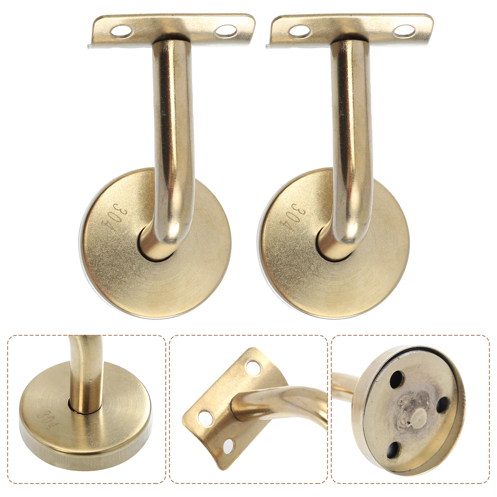 

2Pcs Gold Stainless Steel Handrail Bracket Wall Support Holder Modern Sturdy Banister Rail Decorative Accessories