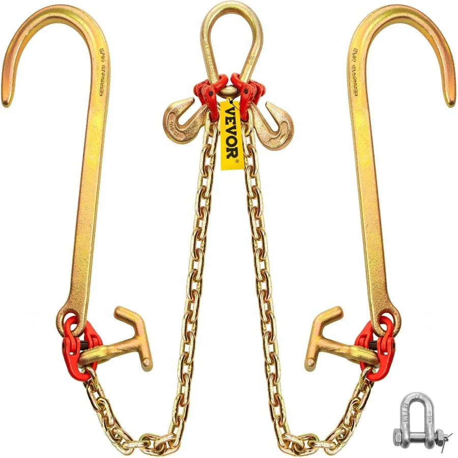 

V Bridle Chain 5 16 in x 2 ft Tow Chain Bridle Grade 80 VBridle Transport Chain 9260 Lbs Break Strength with TJ Hooks Grab Hoo