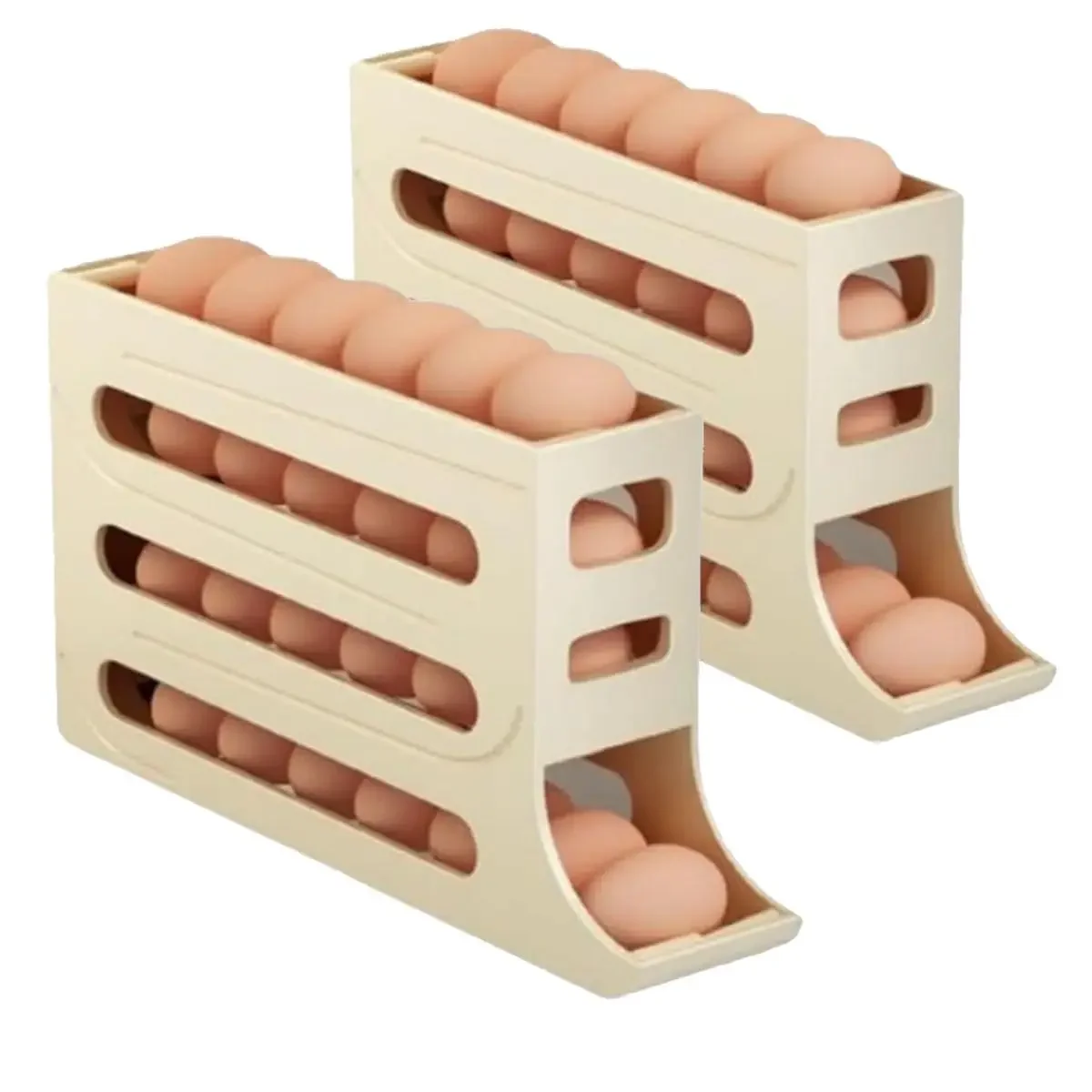 

4 Tiers Fridge Egg Rack Large Capacity Egg Dispenser for Refrigerator,Auto Rolling Fridge Egg Organizer For Kitchen