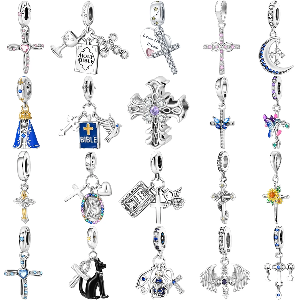 Original 925 Sterling Silver Cross Sunflower Wings Moon Bible Charm Beads for Pandora DIY Bracelet Ladies Jewelry Gifts