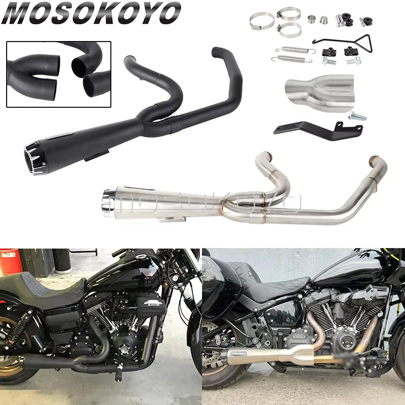 Motorcycle 2-in-1 Exhaust Full System Muffler Pipe Tube Accessories For Harley Softail Low Rider Street Bob Standard FXST 18-24