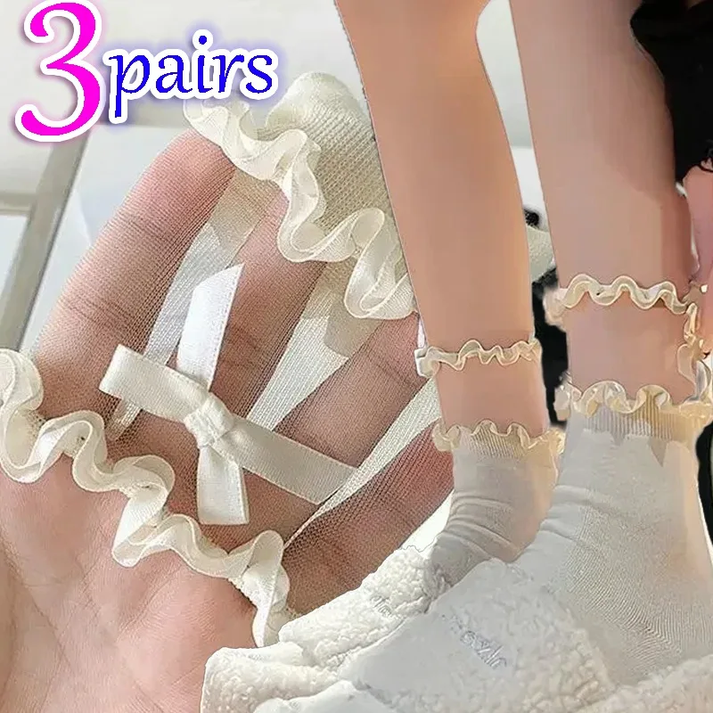 

Lolita Lace Bow Socks for Girls Black White JK Korean JK Soft Cotton Breathable Sock Casual Kawaii Female Middle Tube Stockings