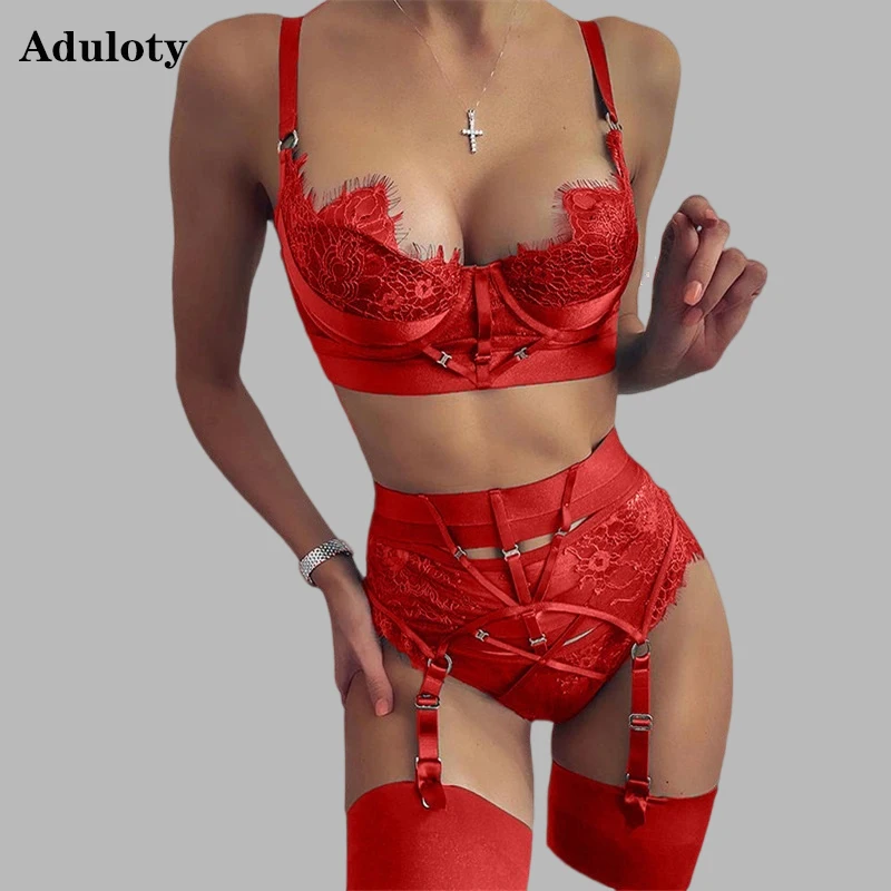 

Aduloty Women's Sexy Lingerie Set Summer Thin Section Perspective Erotic Underwear Underwire Gathering Bra Mesh Lace Underwear