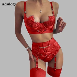 Aduloty Women's Sexy Lingerie Set Summer Thin Section Perspective Erotic Underwear Underwire Gathering Bra Mesh Lace Underwear