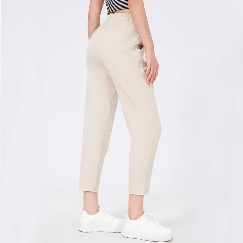 Женские карманные брюки для йоги, однотонные эластичные уличные брюки для бега, свободные дышащие спортивные брюки, женская одежда для тренировок