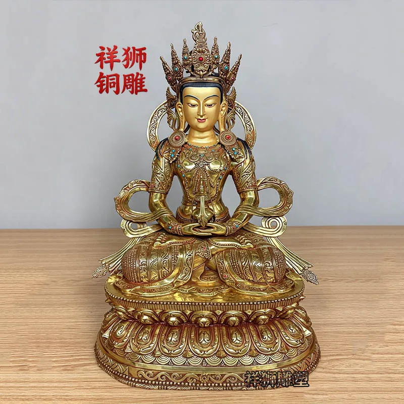 HT Handcrafted Solid Gold Longevity Buddha Sculpture for Home Decoration, Large-Scale Manufacturer Direct Supply