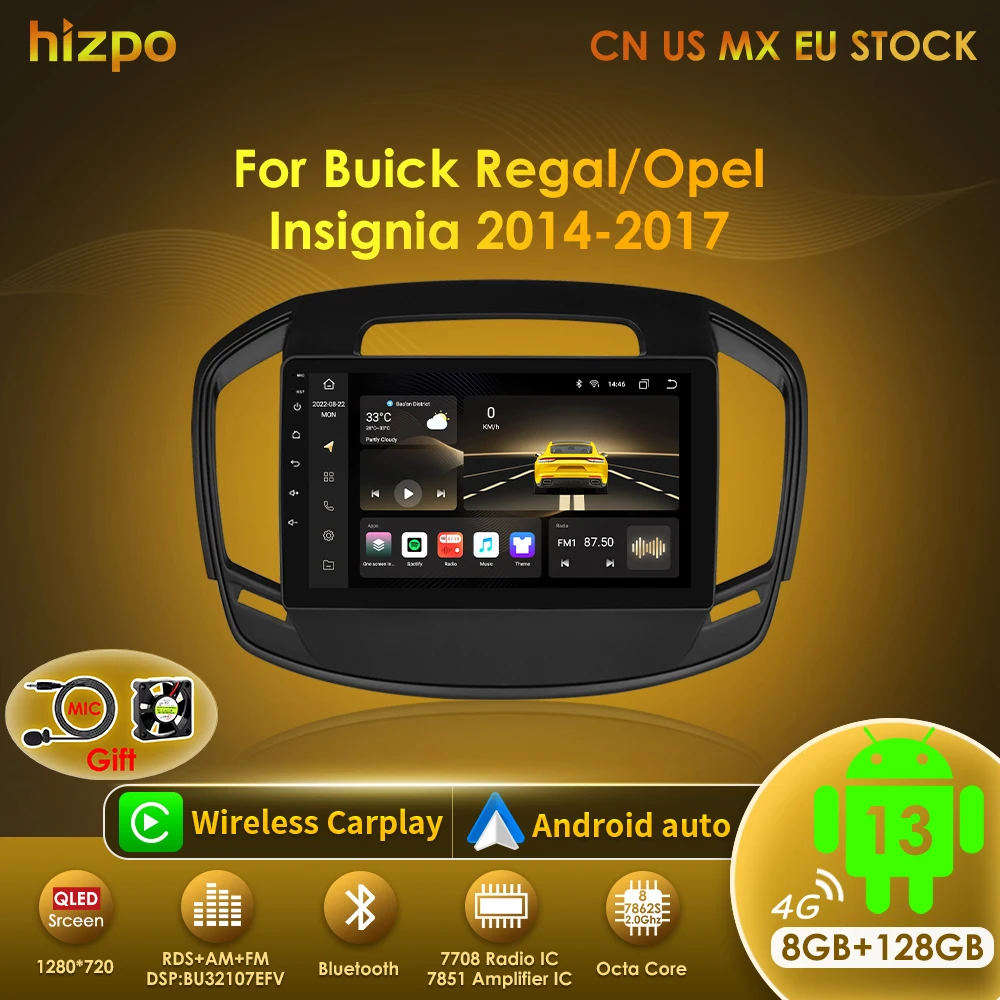 Hizpo Android 13 Car Radio Multimedia Video Player For Buick Regal For Opel Insignia 2014 - 2017 2din Carplay Auto Stereo No DVD